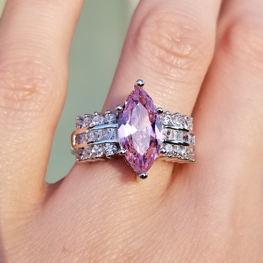 🆕️(Sz6/8/10)-2.25CT Marquis Cut Pink&White - Picture 3 of 8